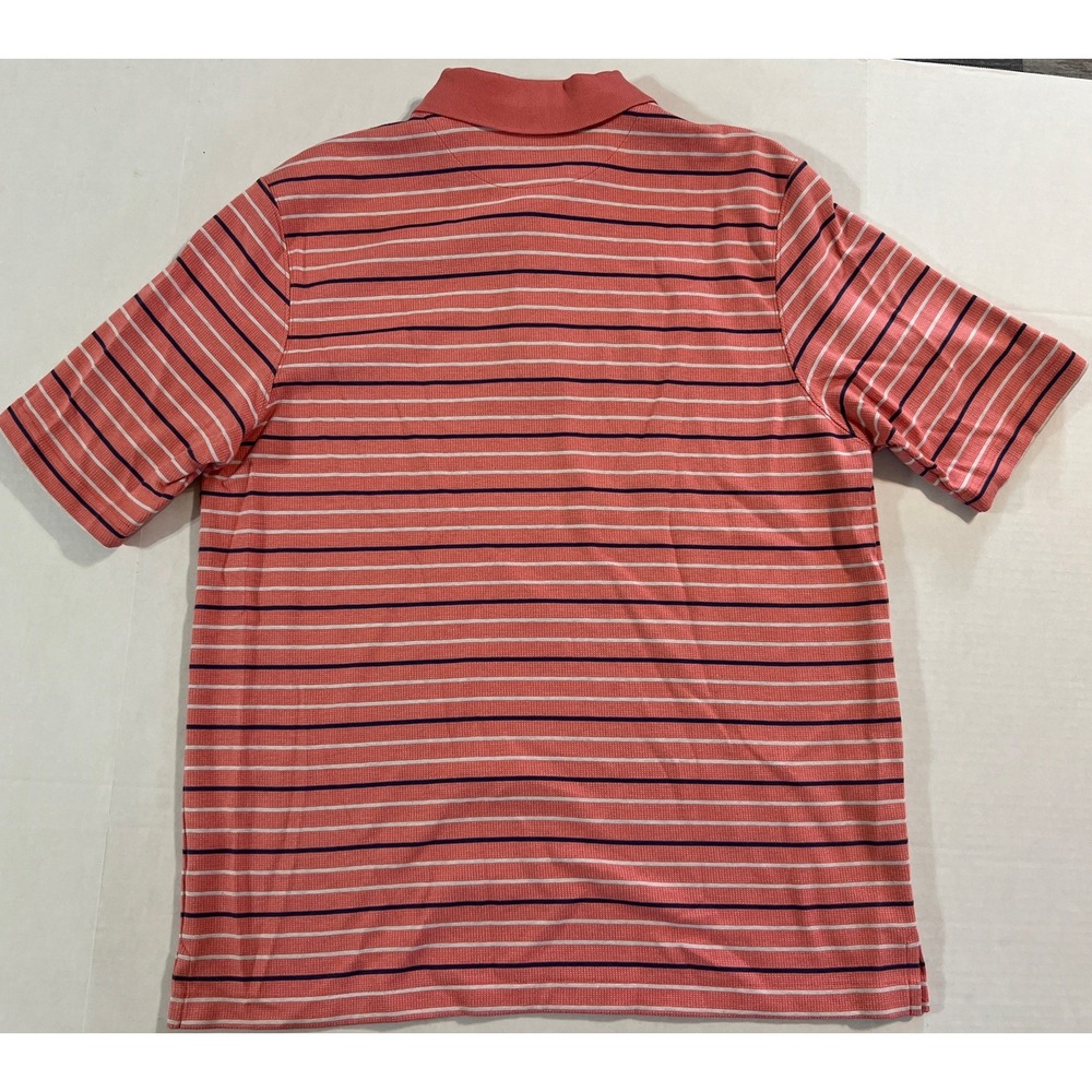 Lands' End Polo Shirt Pink W/Navy & White Stripes Mens SZ Large Classic Preppy - Picture 14 of 16